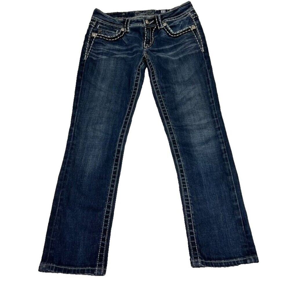 Miss Me Capri Jeans Womens 27 Embellished Embroidered Cross Pocket Thick Stitch